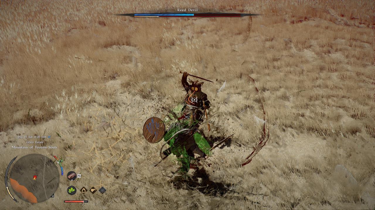 Reed Devil mid-fight in the cliffside arena