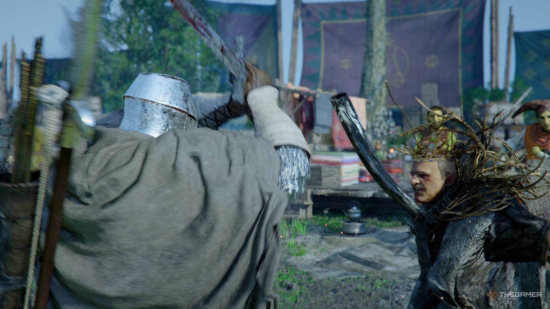 Kliff fighting the Hornsplitter boss in Crimson Desert